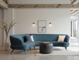 Bank Betis - mito blue - aanbouwelement 2,5 zits arm links - 3 zits arm rechts Donkerblauwe gebogen bank met elegante uitstraling