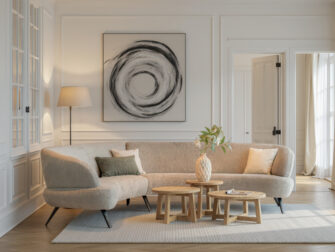 Bank Betis - mito desert - aanbouwelement 2,5 zits arm links - 3 zits arm rechts - met onze salontafels Bayonne Sculpturale zitbank met organische lijnen en zachte vormen