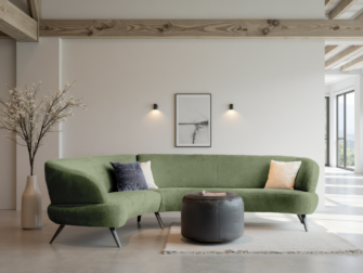 Bank Betis - mito green - aanbouwelement 2,5 zits arm links - 3 zits arm rechts Olijfgroene stoffen bank met afgeronde rug en comfortabele zit