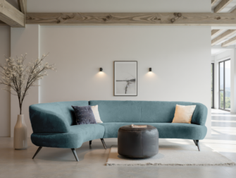 Bank Betis - mito iceblue - aanbouwelement 2,5 zits arm links - 3 zits arm rechts Midgroene gebogen bank met eigentijdse uitstraling en luxe bekleding