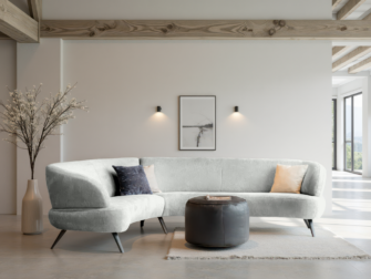 Bank Betis - mito natural - aanbouwelement 2,5 zits arm links - 3 zits arm rechts Lichtgrijze moderne bank met afgeronde vormen en zachte stoffering