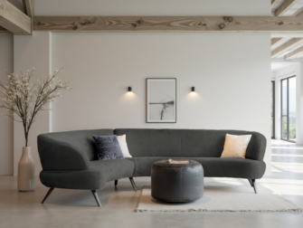 Bank Betis - mito onyx - aanbouwelement 2,5 zits arm links - 3 zits arm rechts Donkergrijze designbank met gebogen zitting en contrasterende accenten