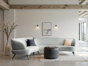 Bank Betis - mito pearl - aanbouwelement 2,5 zits arm links - 3 zits arm rechts Lichtgrijze stoffen bank met moderne, afgeronde vormgeving