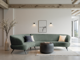 Bank Betis - mito steel - aanbouwelement 2,5 zits arm links - 3 zits arm rechts Diepgroene bank met afgeronde rugleuning en zachte kussens