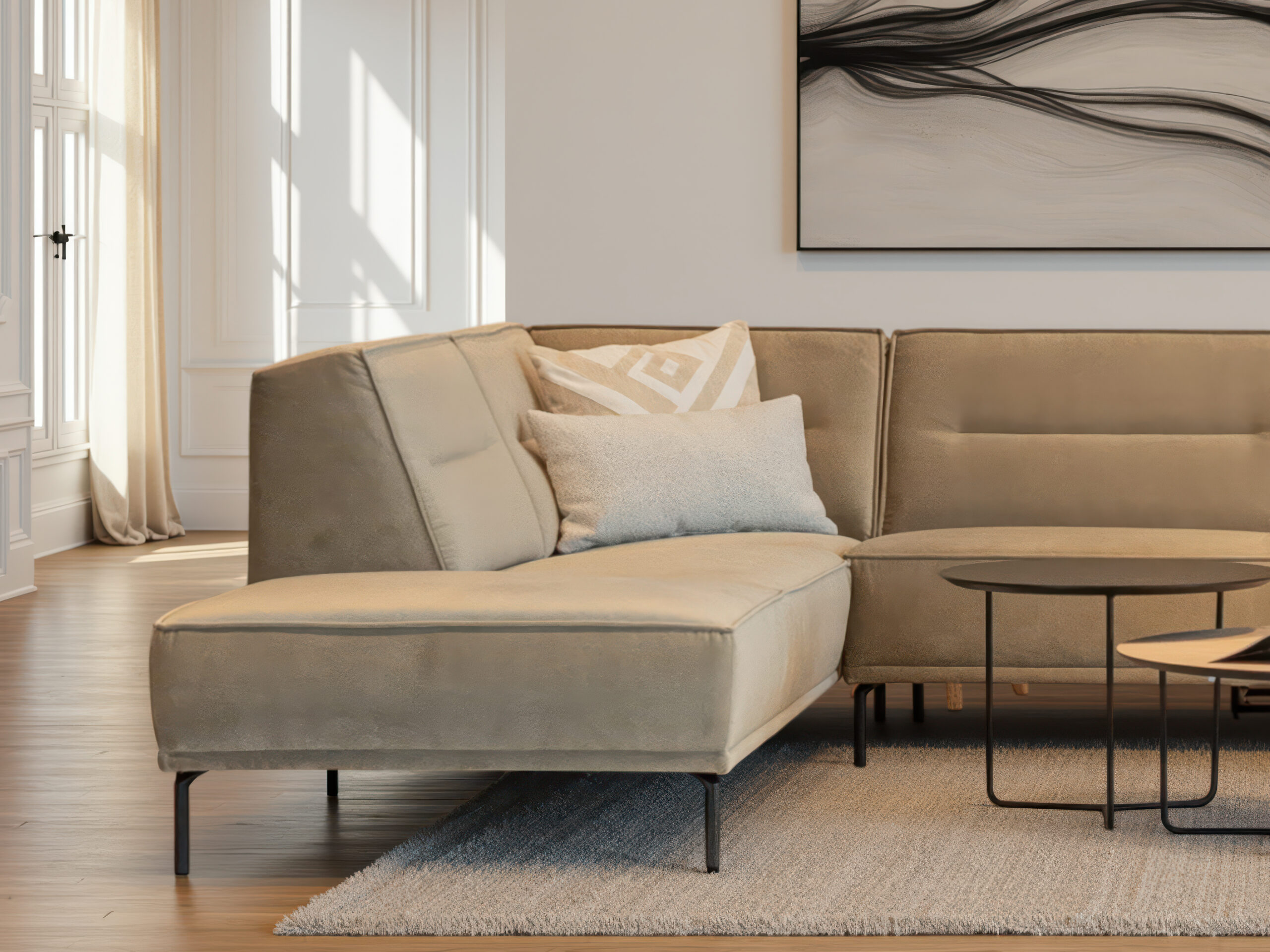 hoekbank met horizontale stiknaad