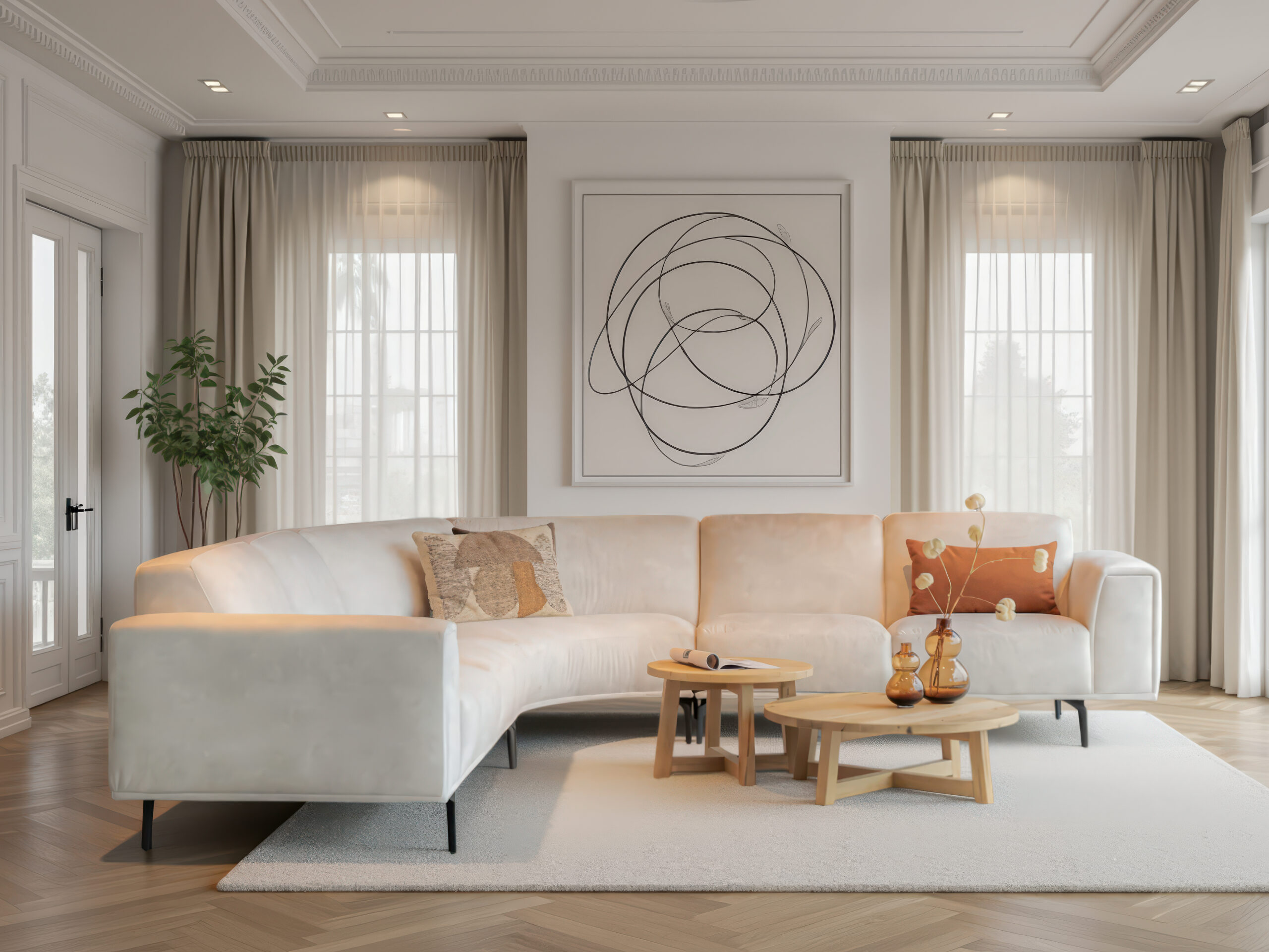 ronde hoekbank in beige kleur