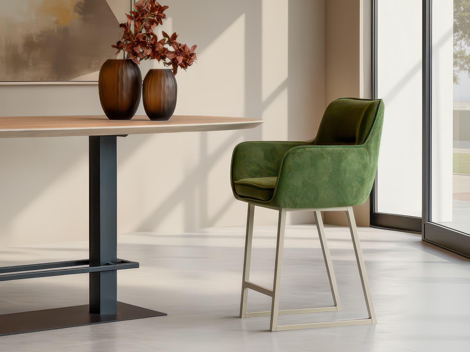 Trendy barkruk met metalen poten en zachte zitting