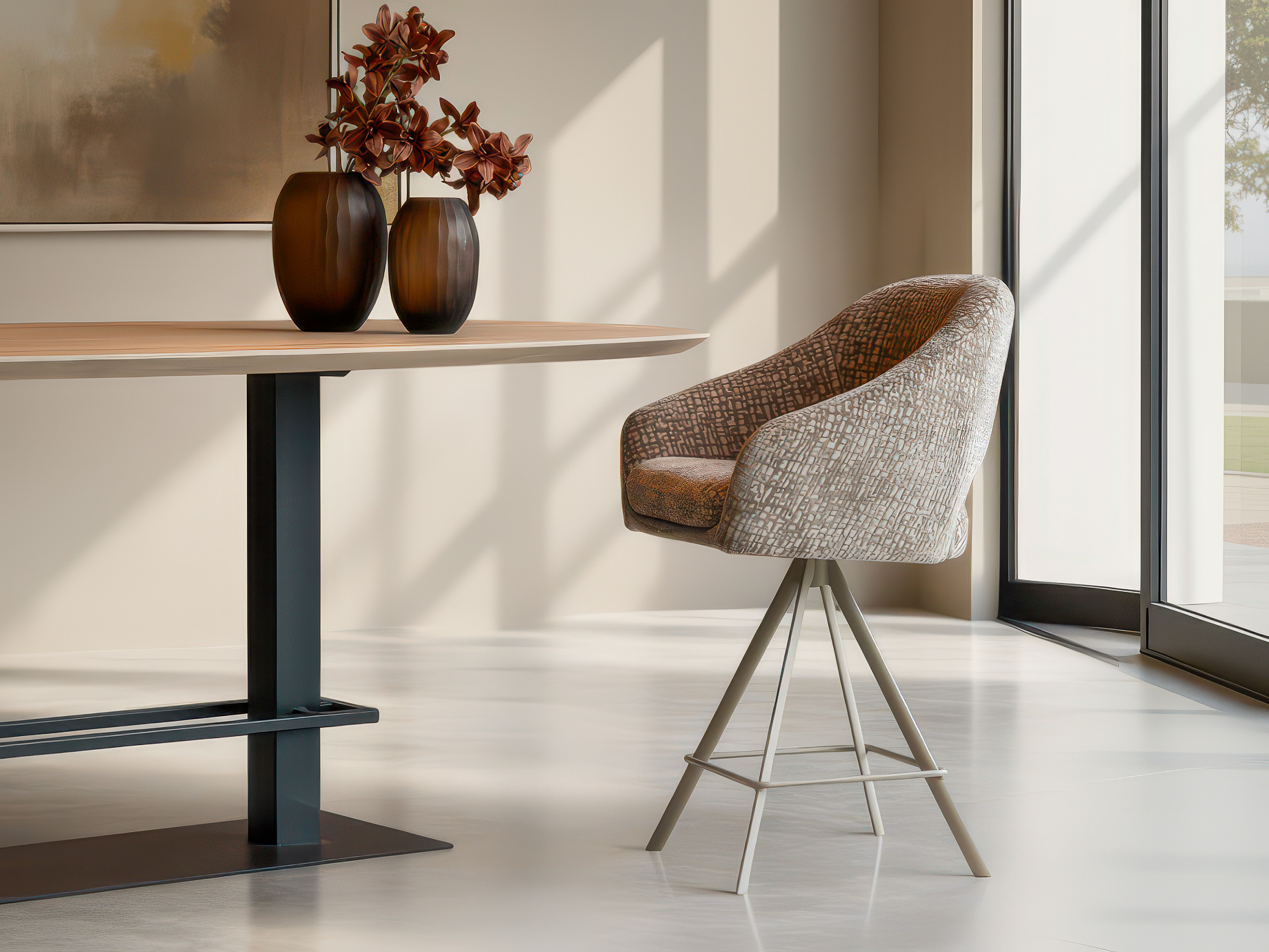 Moderne barkruk met draaibare zitting en comfortabele rugleuning