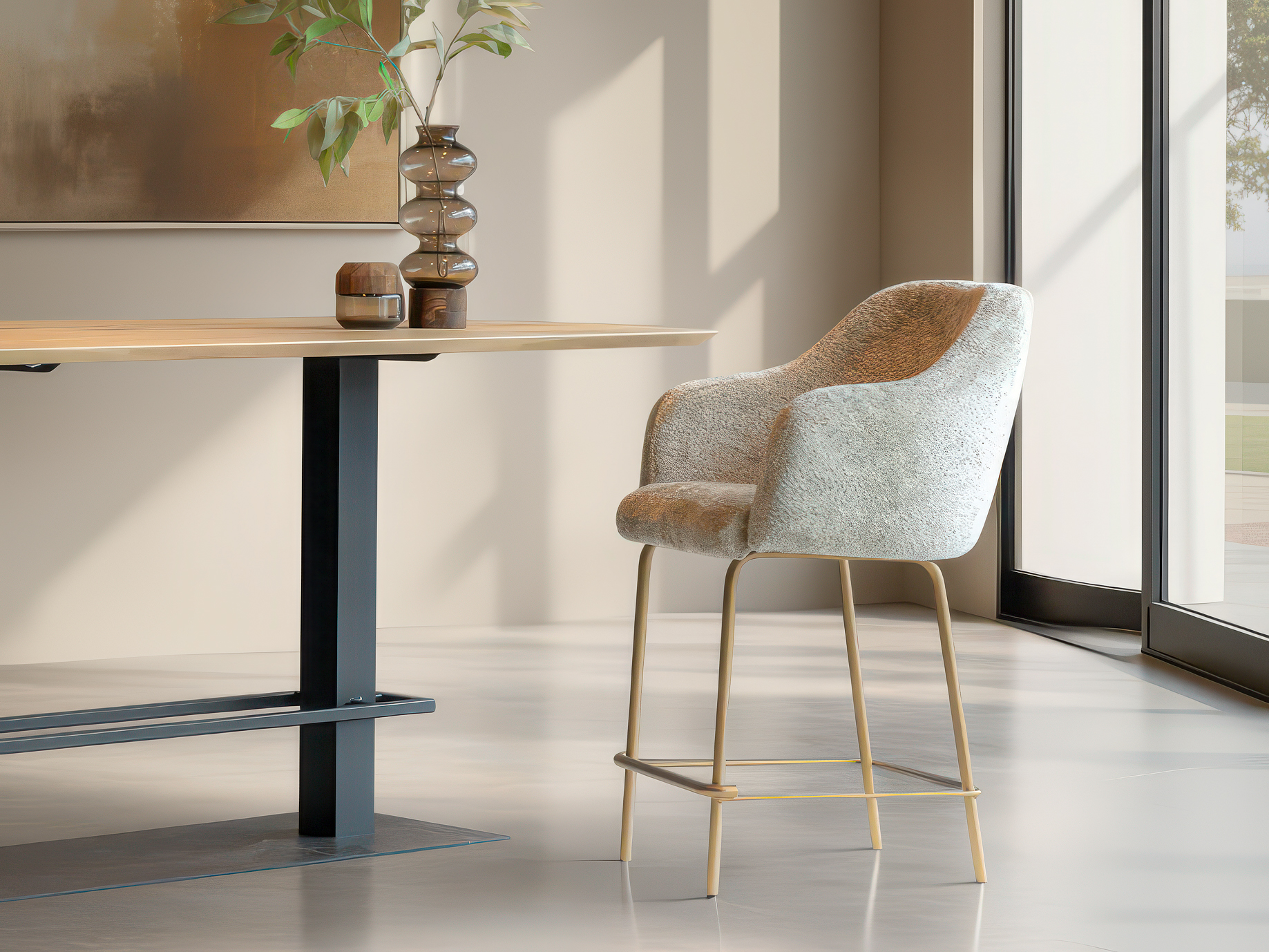 stijlvolle barkruk met teddy bekleding, ideaal voor een cosy interieur