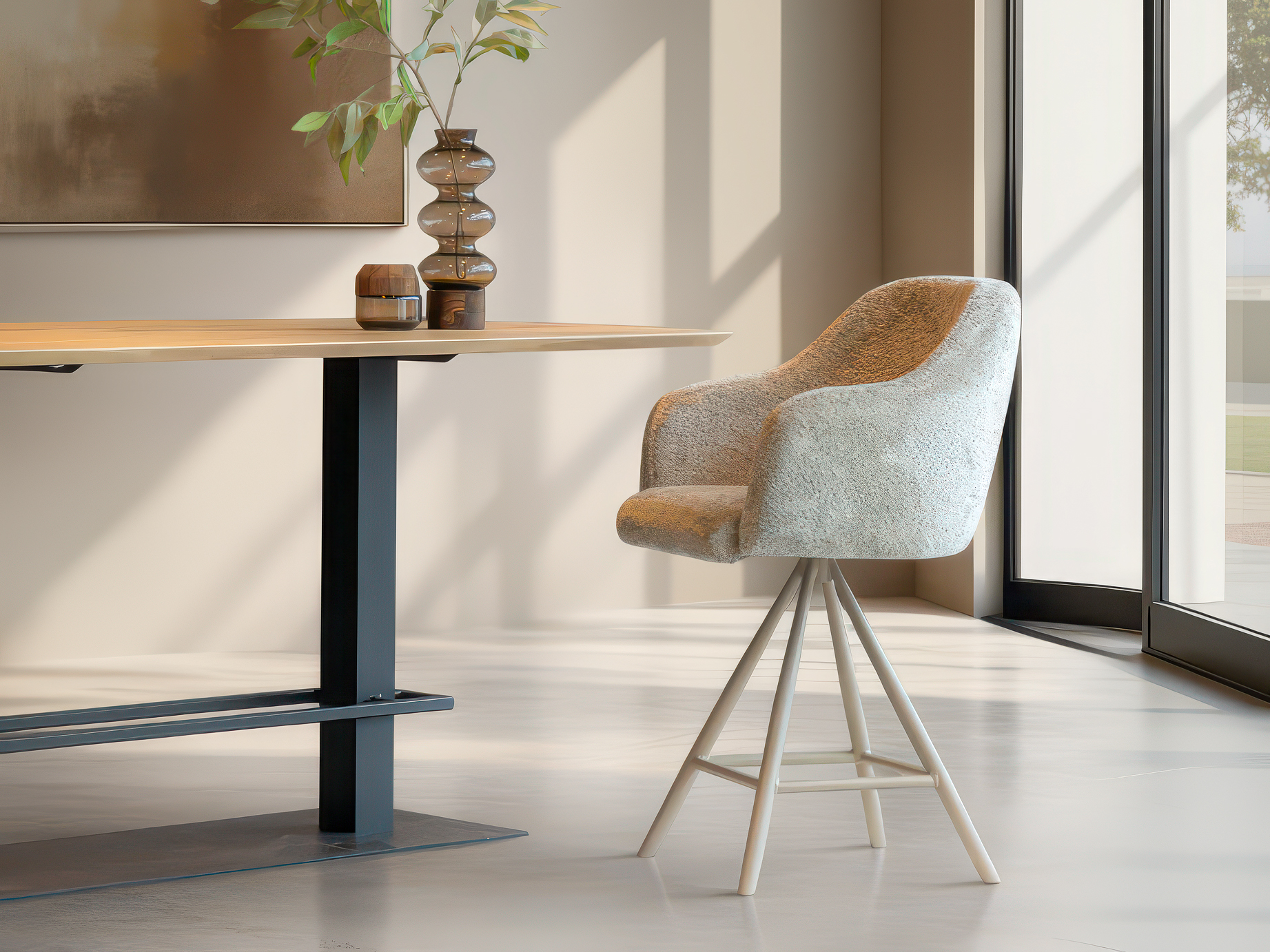 Draaibare barkruk in khaki stofkleur