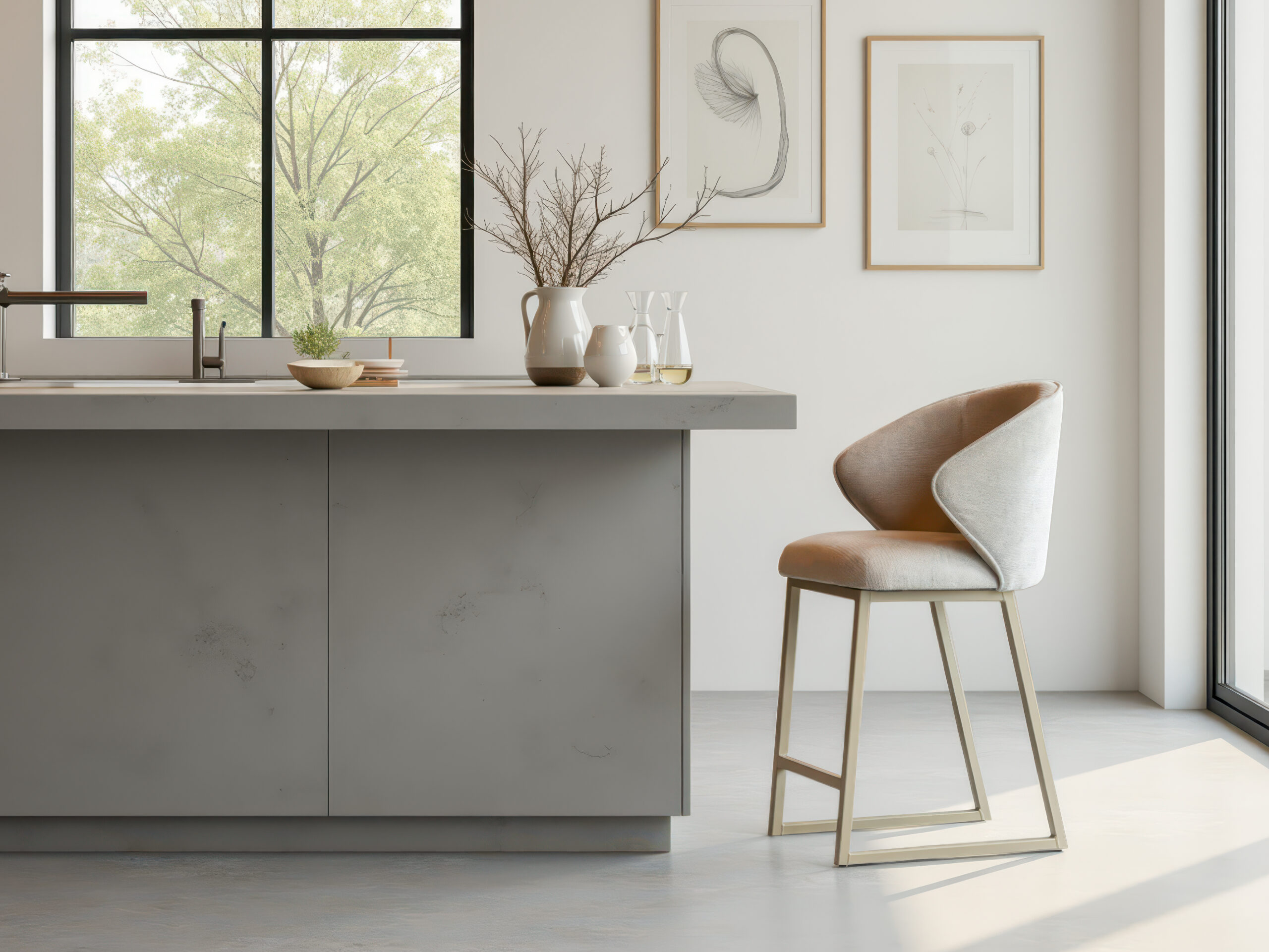 Barkruk met armleuningen en elegant onderstel in minimalistische stijl