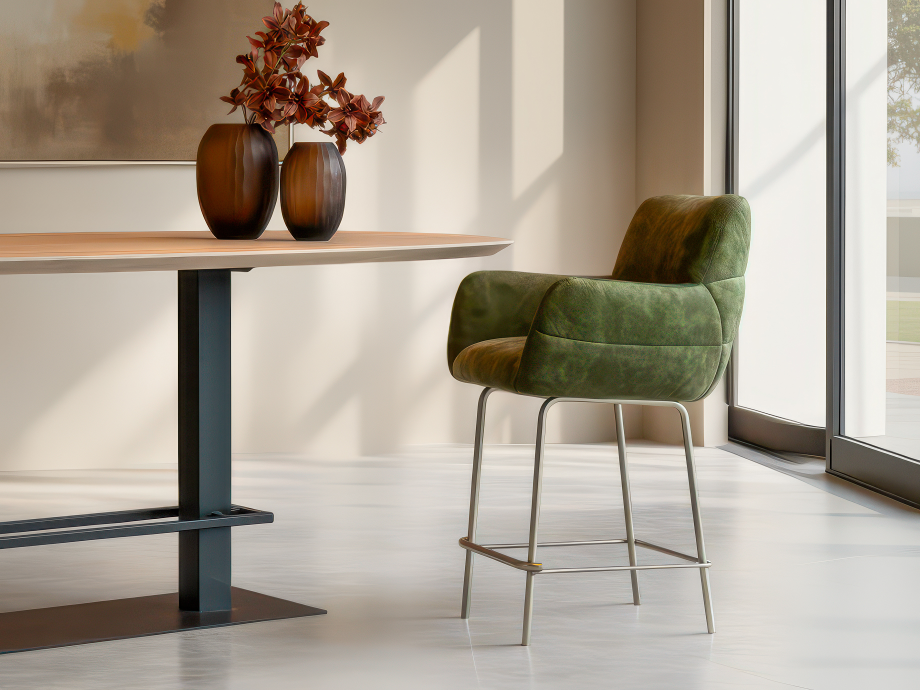 Barkruk met strakke lijnen en een moderne uitstraling