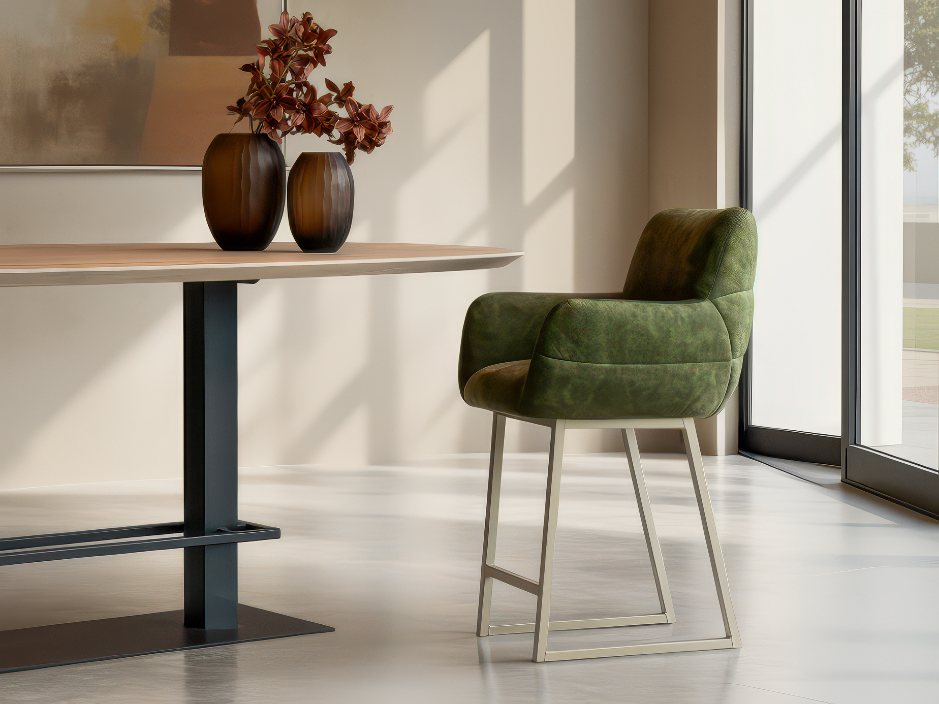 Barkruk met elegant onderstel en comfortabele zitting