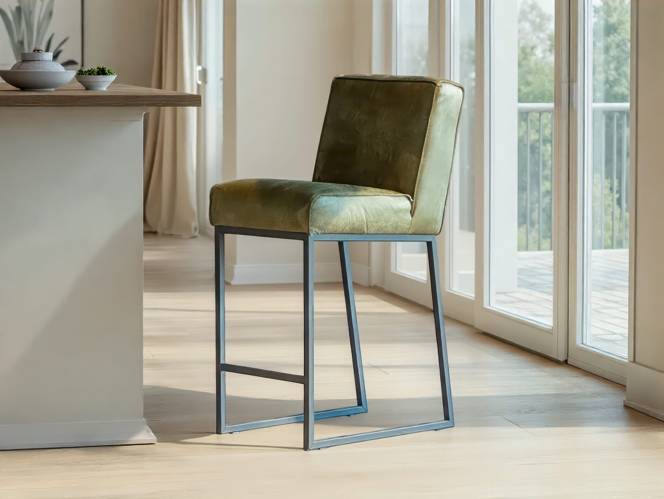 Barkruk Pesara - africa leer olive - zithoogte 69cm