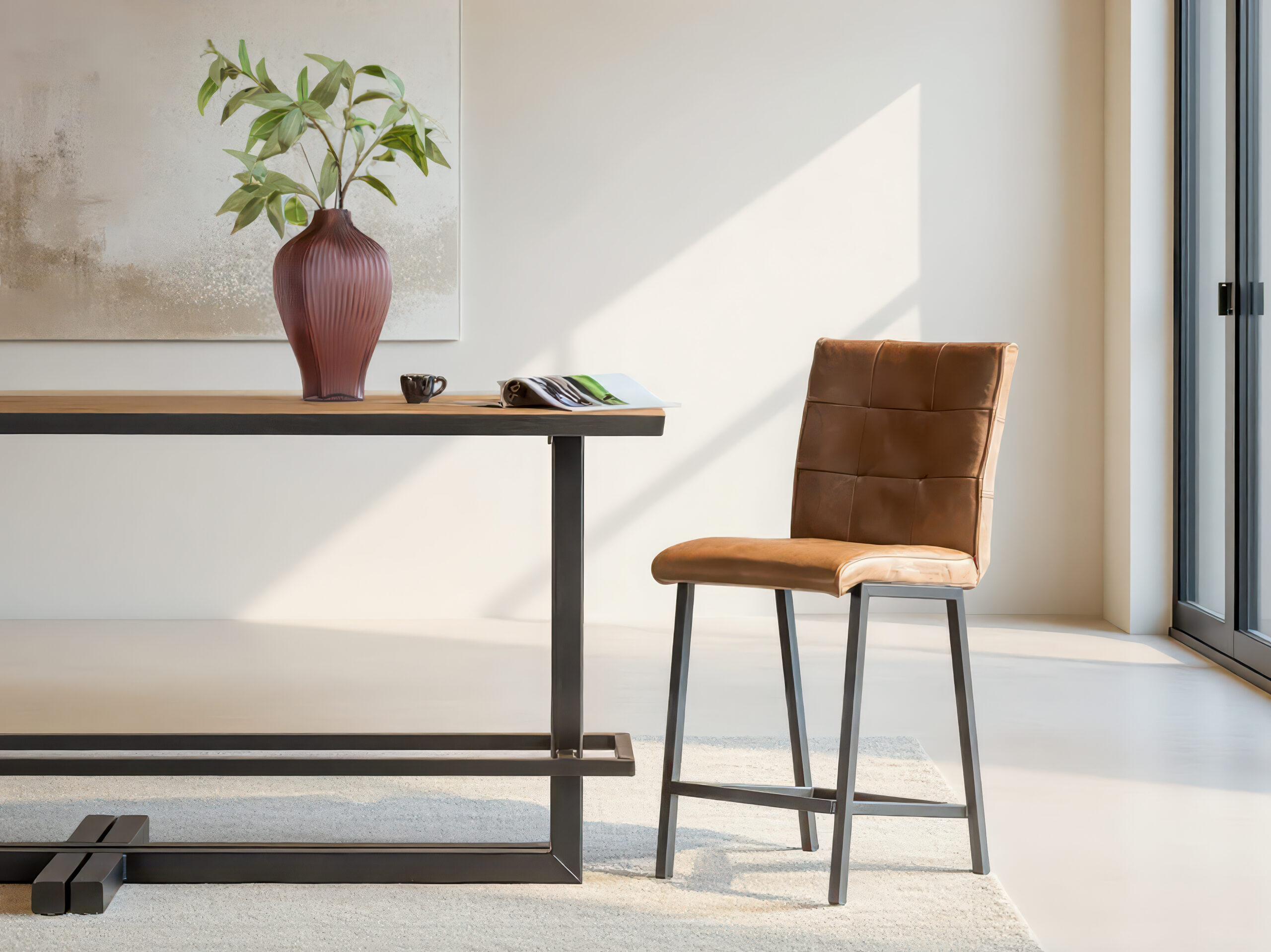 Barkruk Vertou - antigo leer brown - capiton - zonder arm