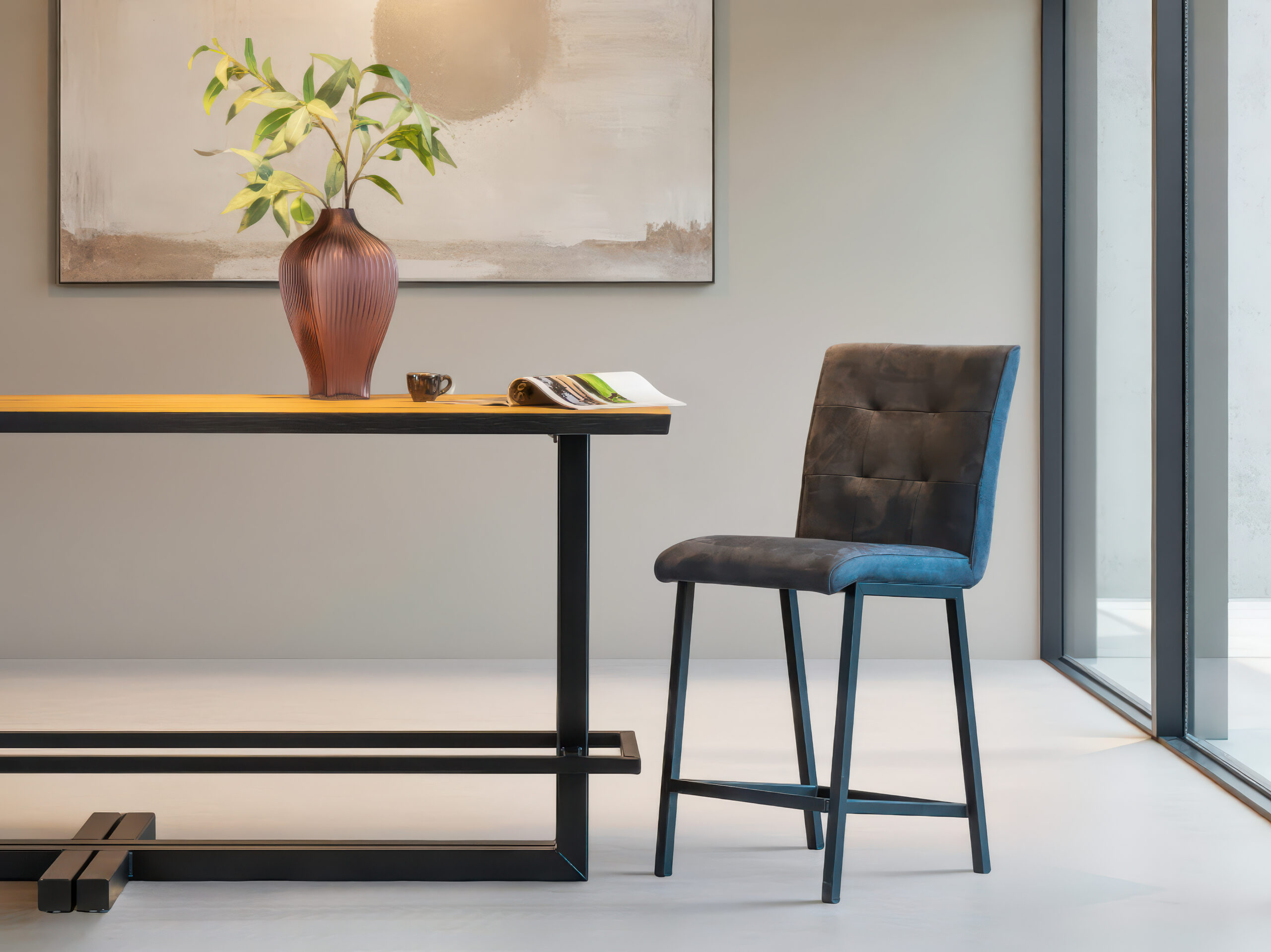 Barkruk Vertou - bull eco leder dark blue - capiton - zonder arm