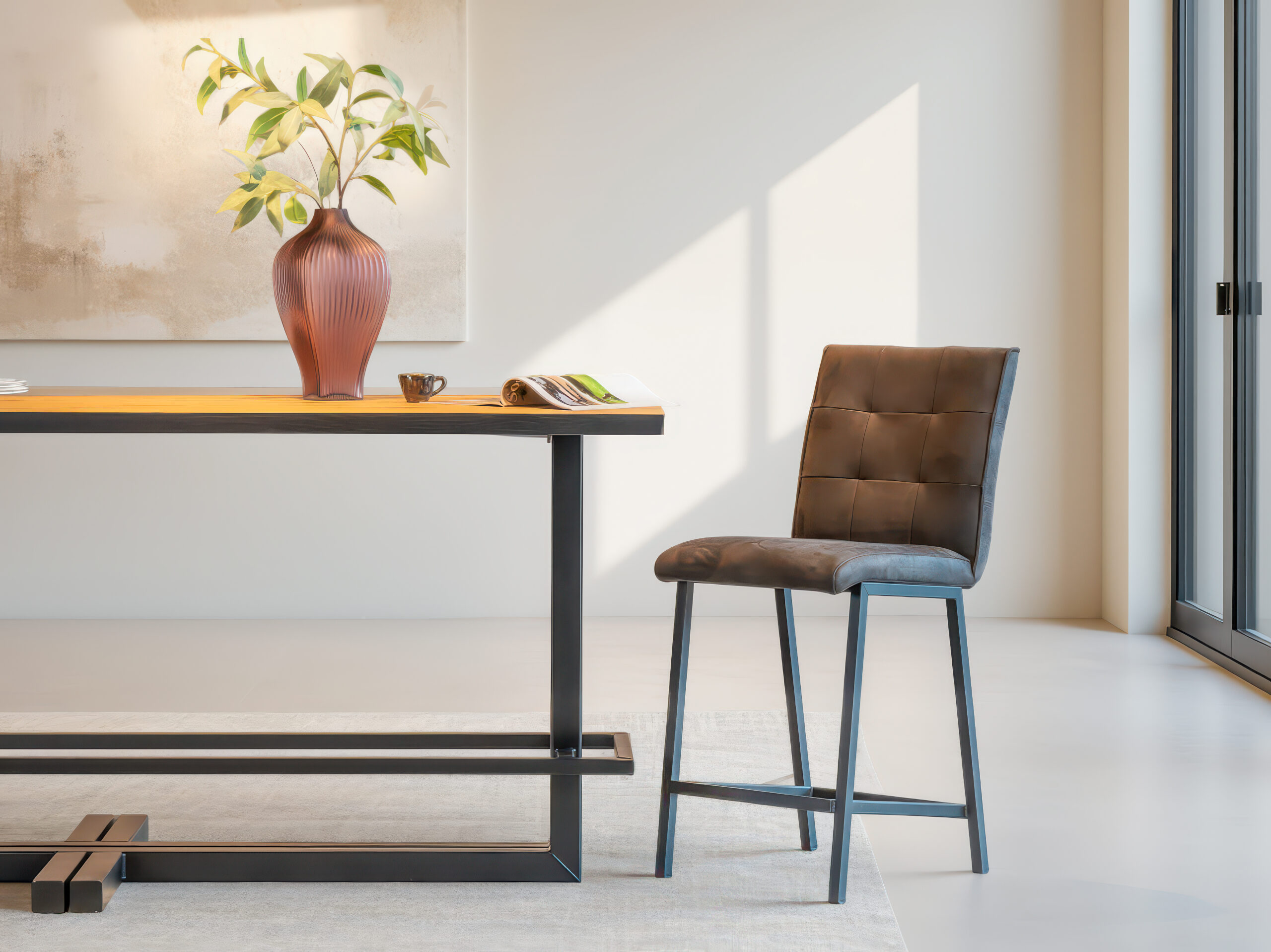 Barkruk Vertou - bull eco leder dark brown - capiton - zonder arm