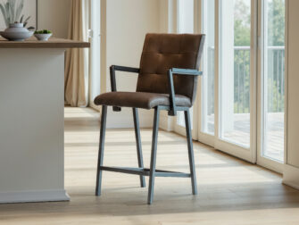 Barkruk Vertou - antigo leer brown - capiton - met arm