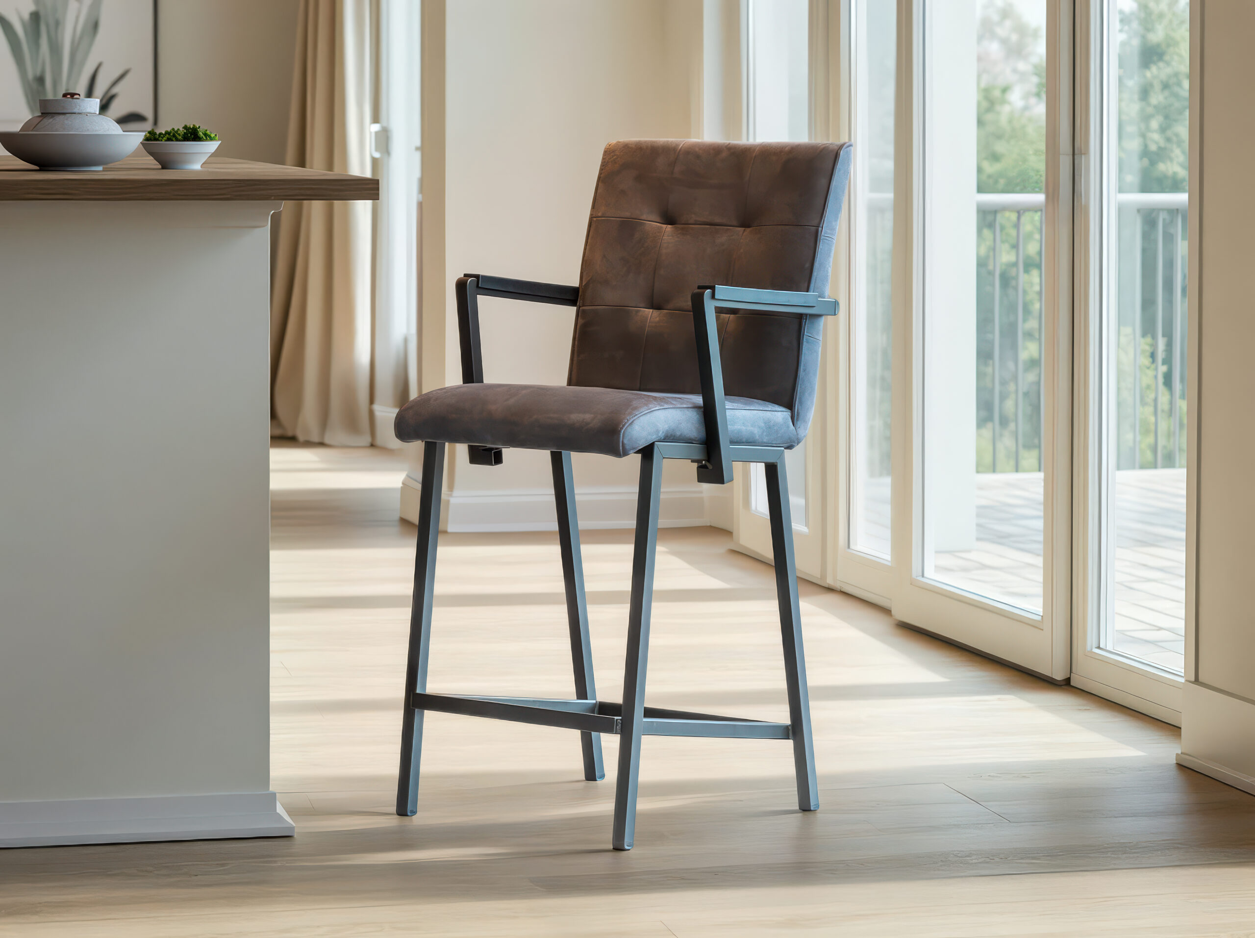 Barkruk Vertou - bull eco leder dark blue - capiton - met arm