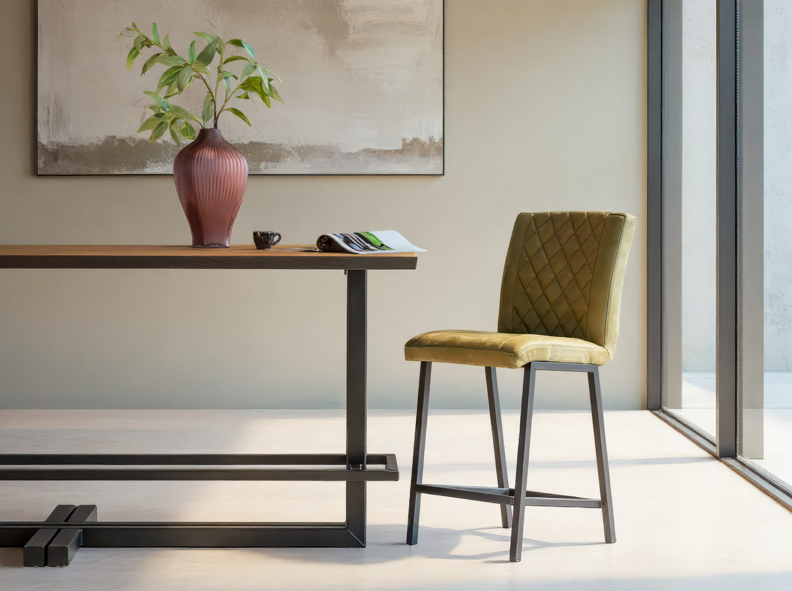 Barkruk Vertou - antigo leer olive - ruit - zonder arm