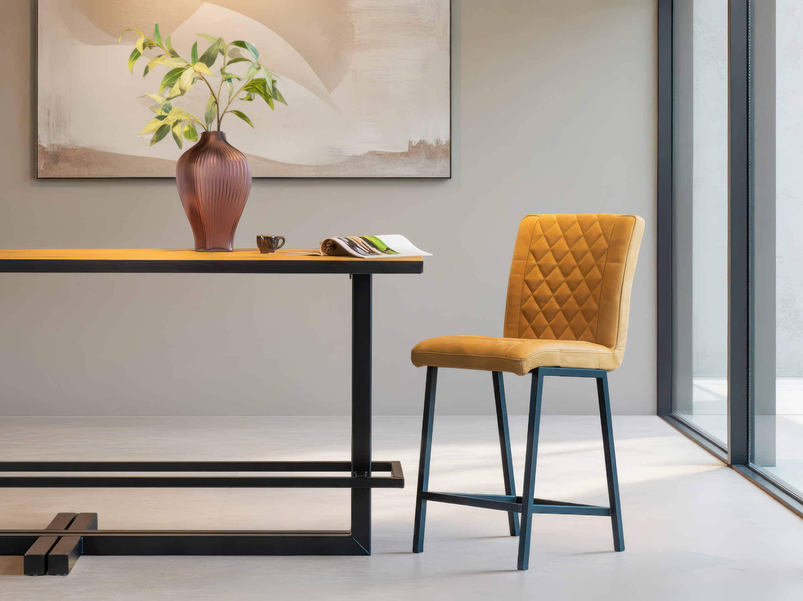 Barkruk Vertou - kenia leer walnut - ruit - zonder arm