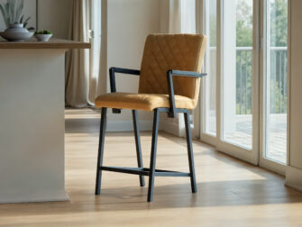 Barkruk Vertou - kenia leer walnut - ruit - met arm