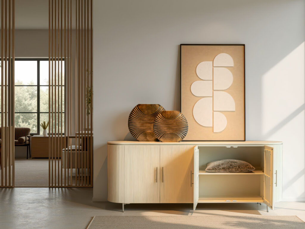 Licht houten kast met een luchtig design, ideaal om rust en balans te brengen in je interieur
