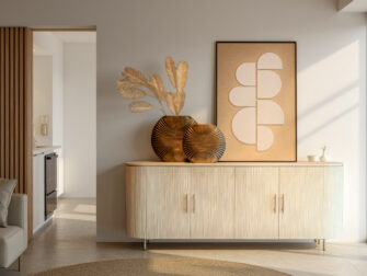 Strak afgewerkt dressoir met harmonieuze details, geschikt voor een eigentijdse interieurstijl