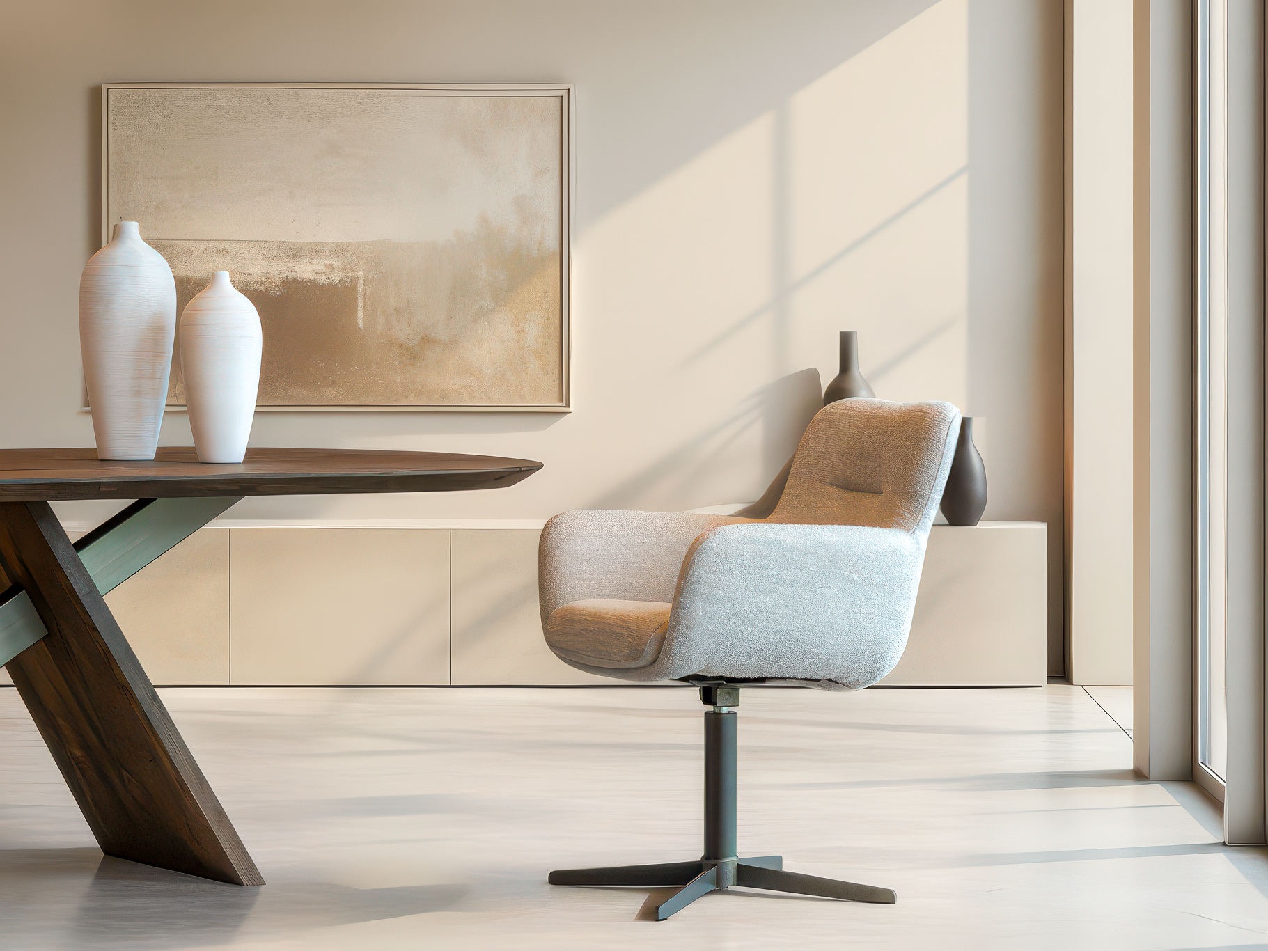 Eigentijdse stoel met kuipvormig zitcomfort