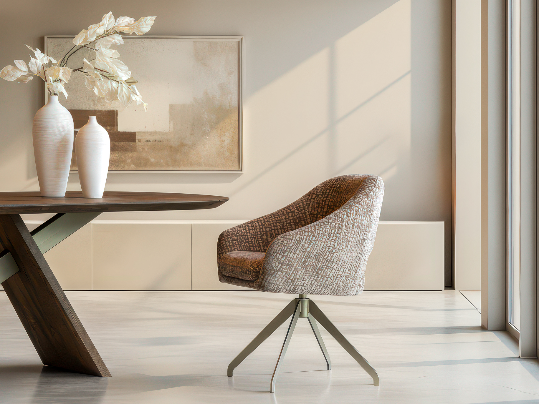 Stijlvolle draaistoel met fluwelen afwerking en elegante vorm