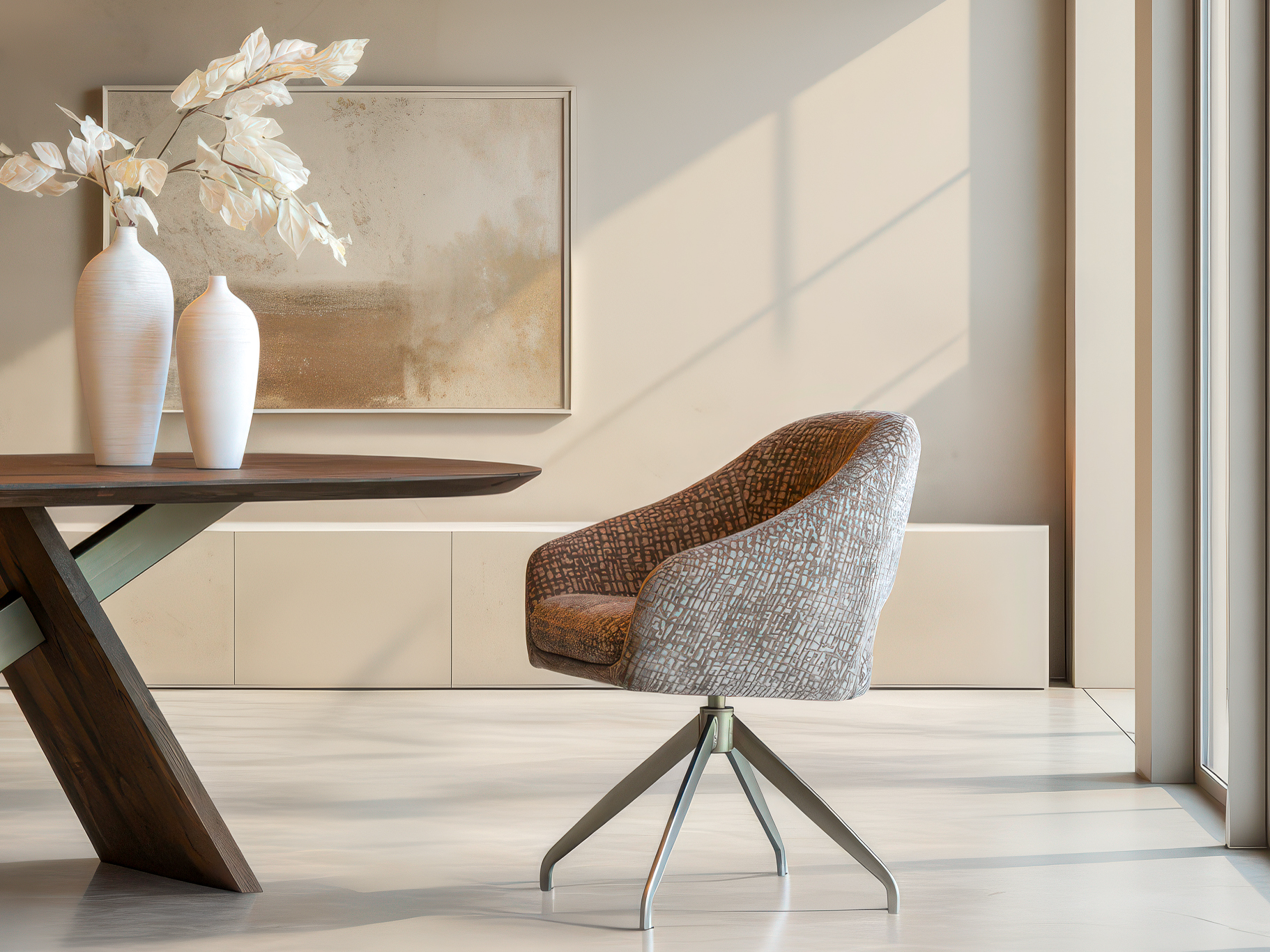 Tijdloze stoel met zachte zitting en strakke metalen poten