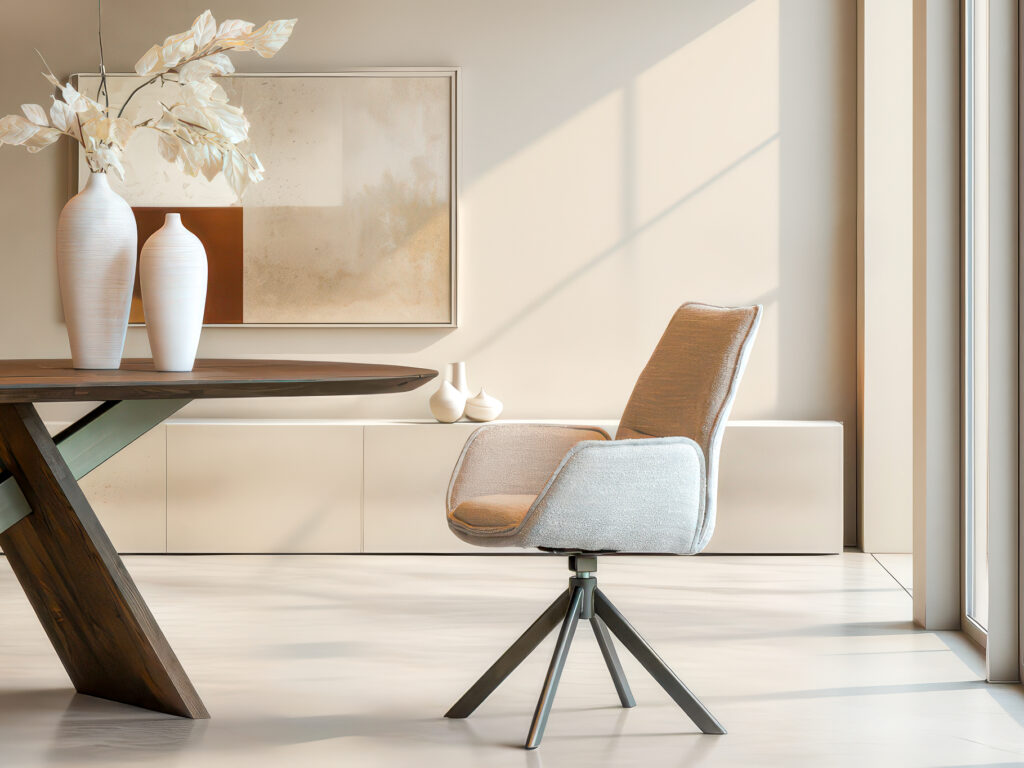 Designstoel met gestroomlijnd silhouet en comfortabele armleuningen