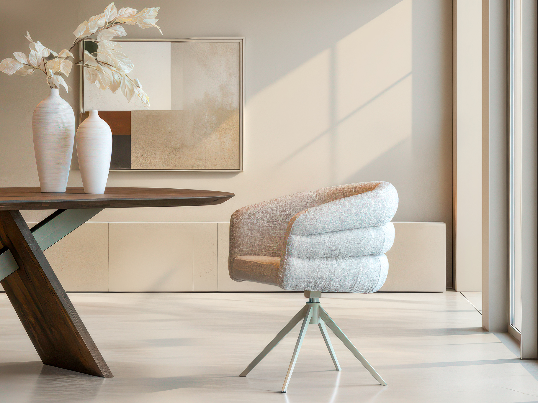 Elegante stoel met draaivoet, ideaal voor moderne interieurs