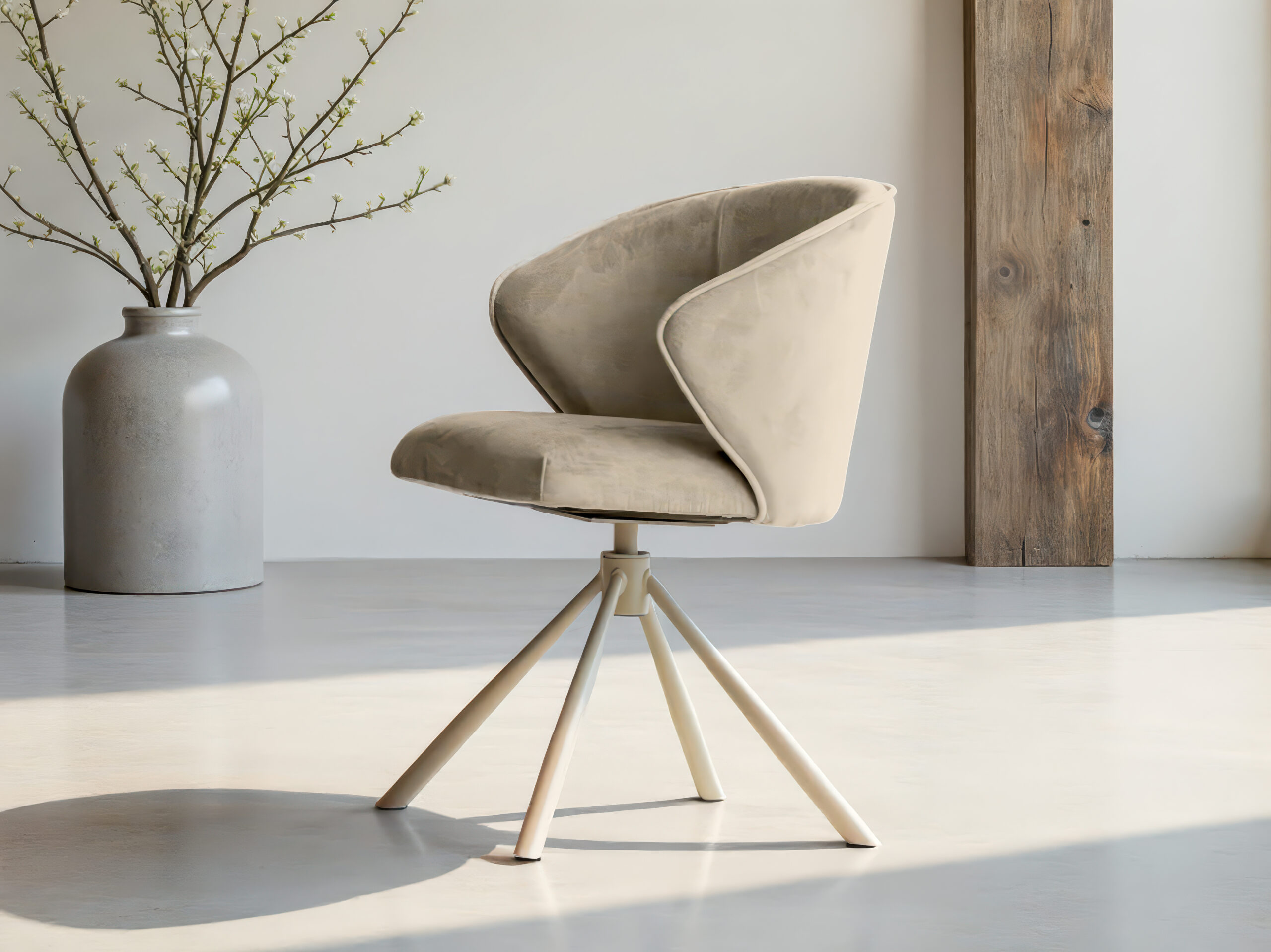 Naturel eetkamerstoel met velvet bekleding en draaivoet