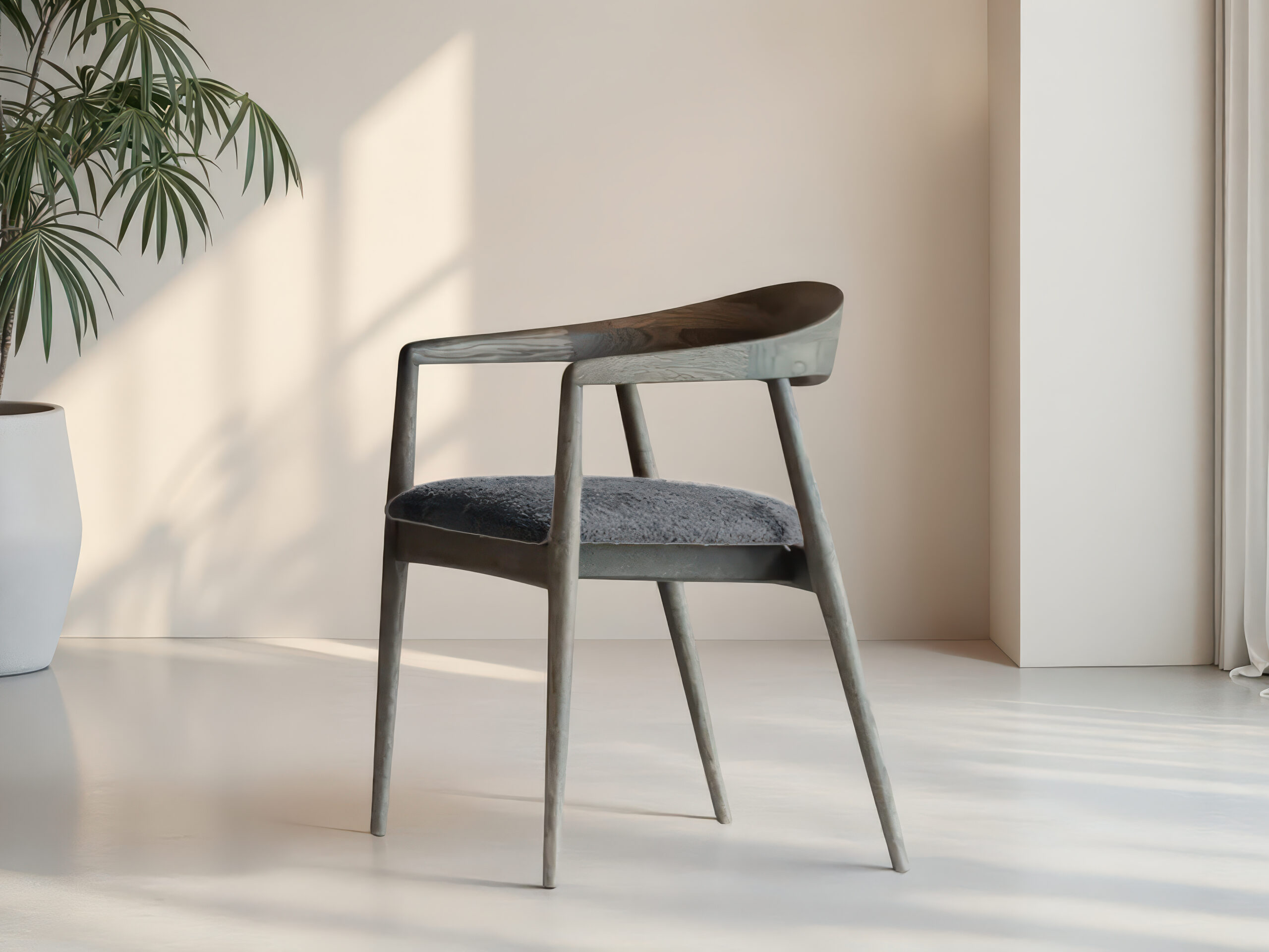 Design eetkamerstoel met forest houten frame en grijze zitting