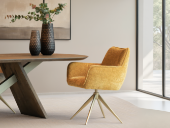 Eetkamerstoel Massimo - cloud gold - onderstel t - metaalkleur champagne luxe draaistoel met zachte, gebogen vormen en retro-uitstraling