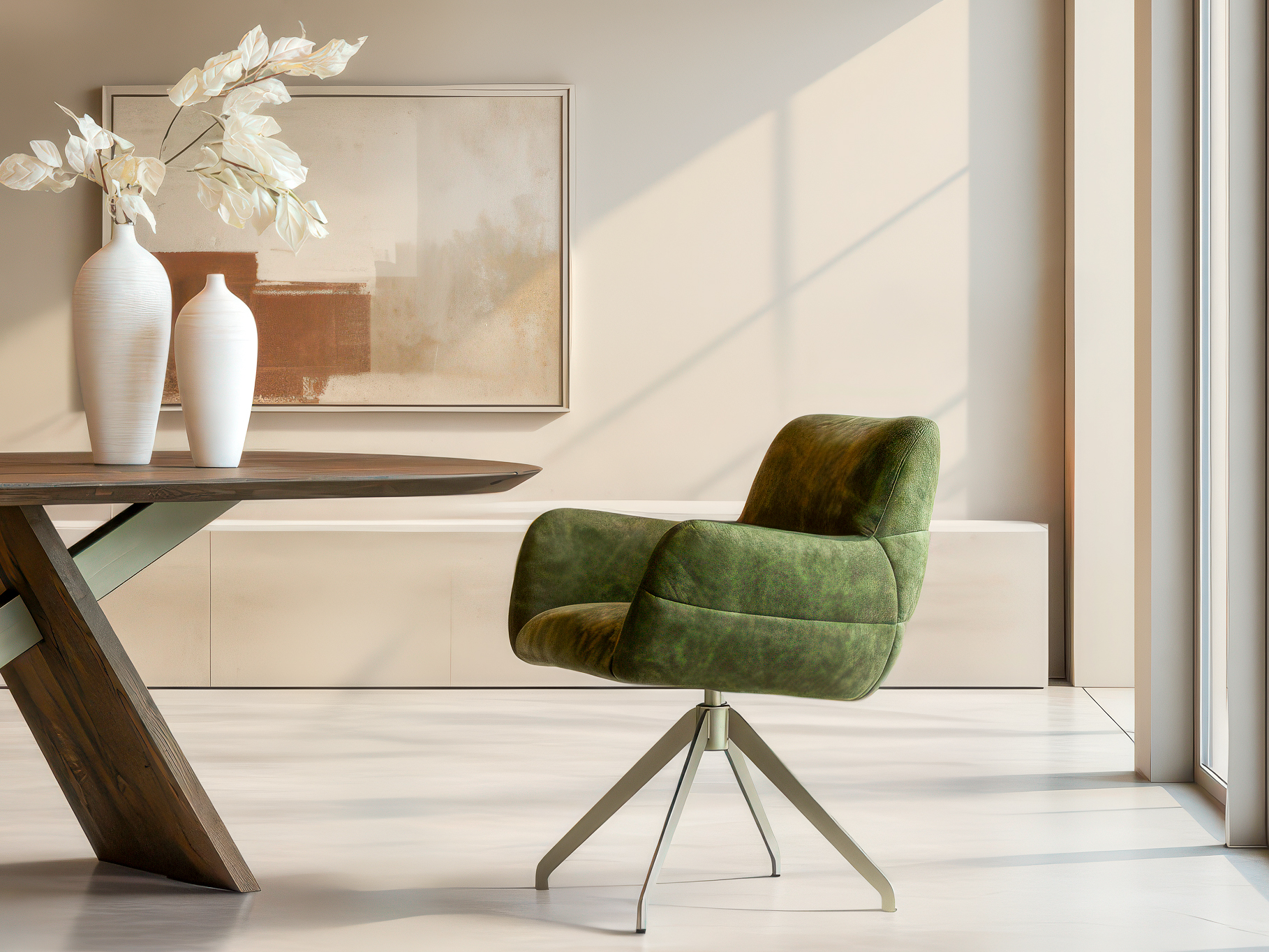 Volledig gestoffeerde stoel met stevige metalen voet