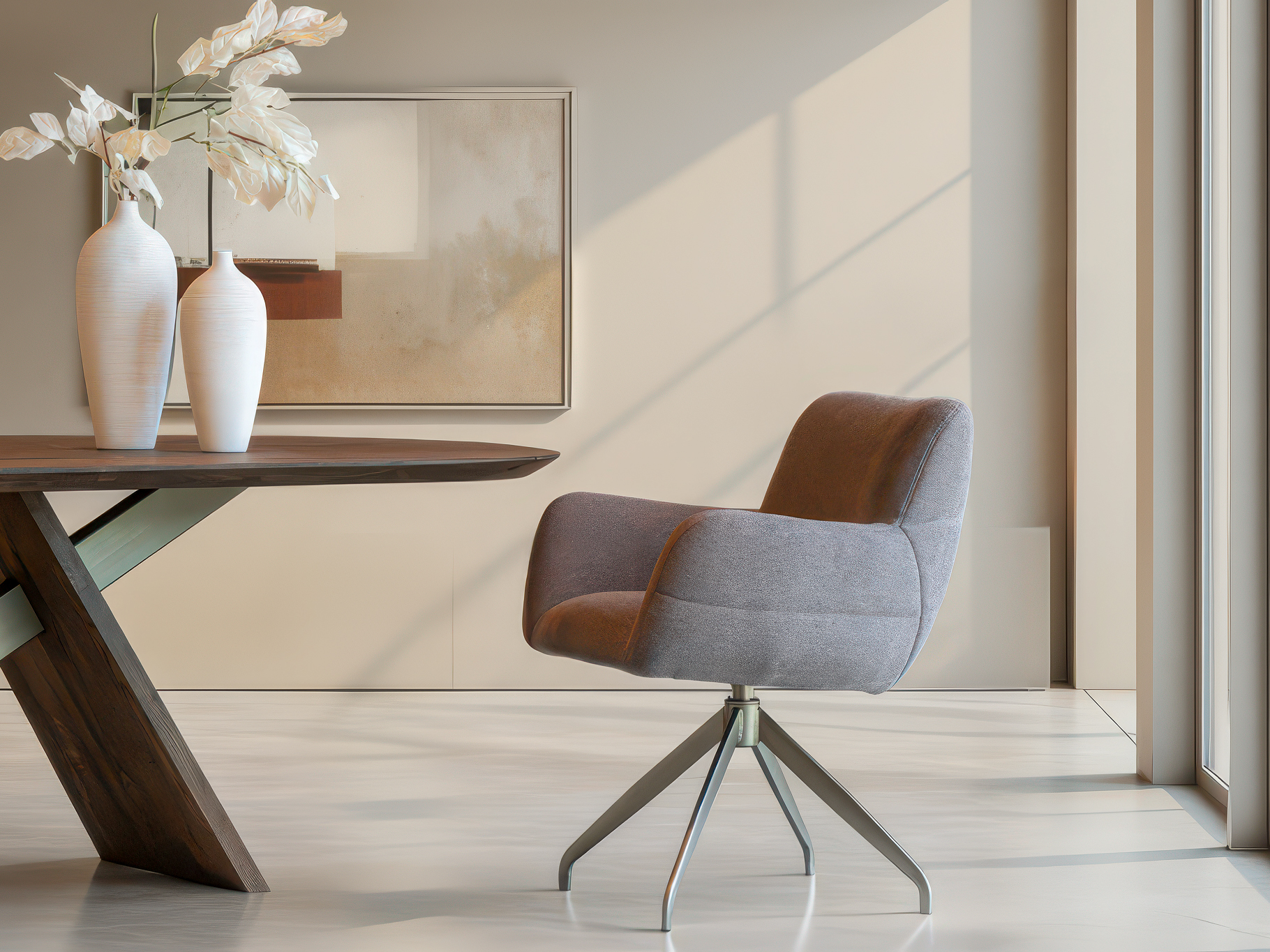 Stijlvolle eetkamerstoel met zachte zitting en stevige metalen poot