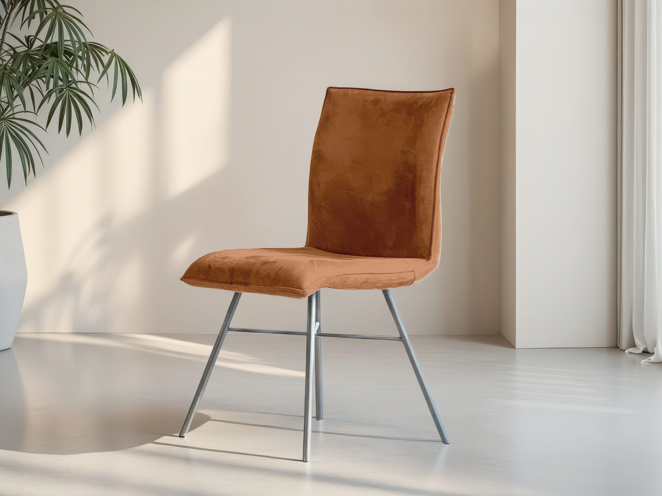 Comfortabele eetkamerstoel met kruisvoet en ergonomische rug