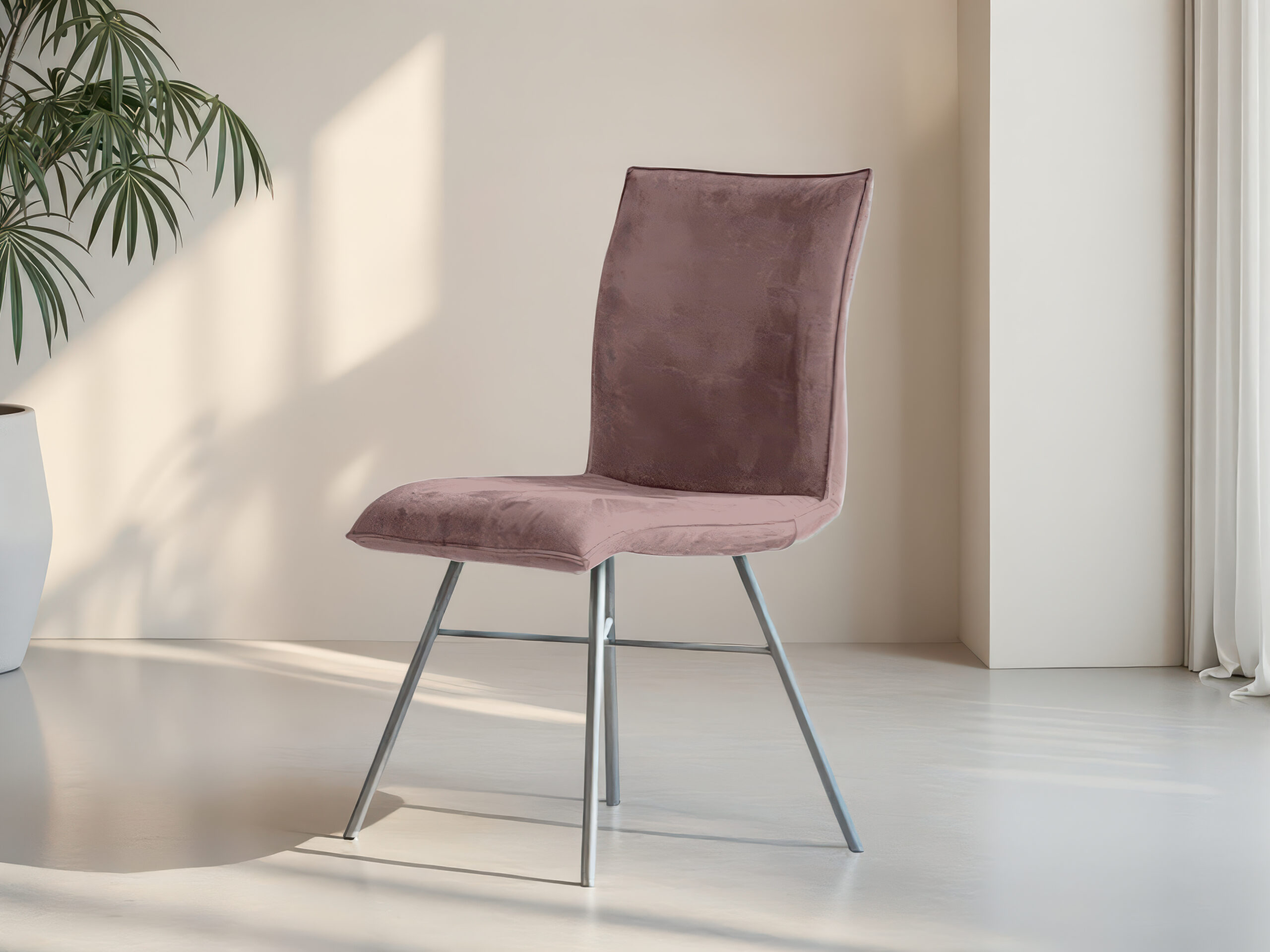 Lichtroze eetkamerstoel met kruisframe en comfortabele zitting