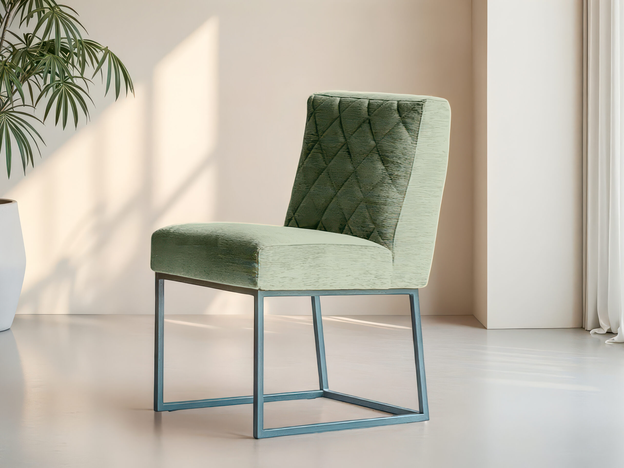 Gestoffeerde stoel met rechte rug en stevige basis