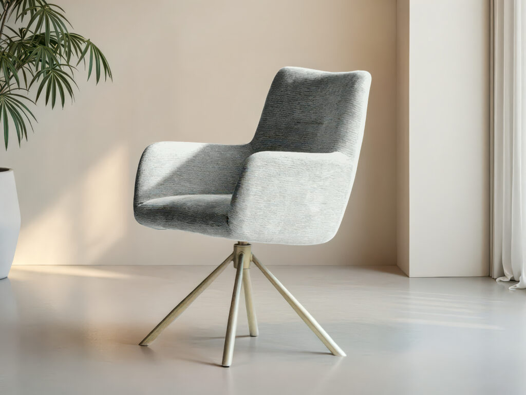 witte eetkamerstoel met draaibare poot