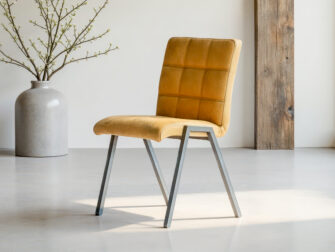 Eetkamerstoel Vertou - kenia leer walnut - square - zonder arm Leren eetkamerstoel zonder armleuningen met square stiksel