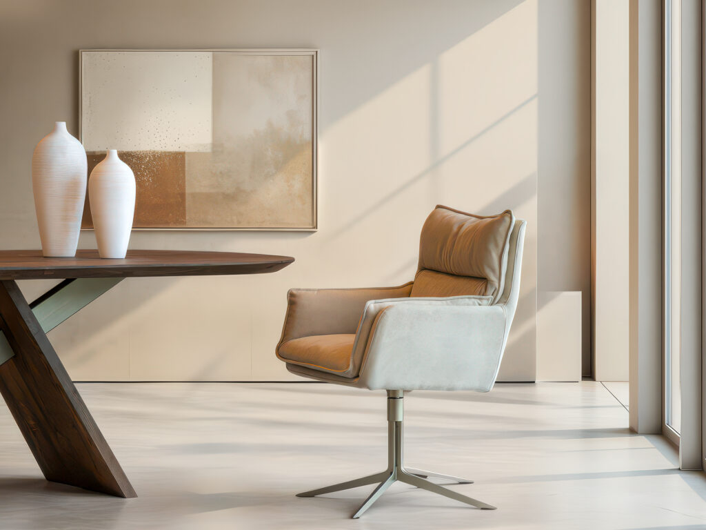 Draaibare stoel met robuuste uitstraling en stevige zit