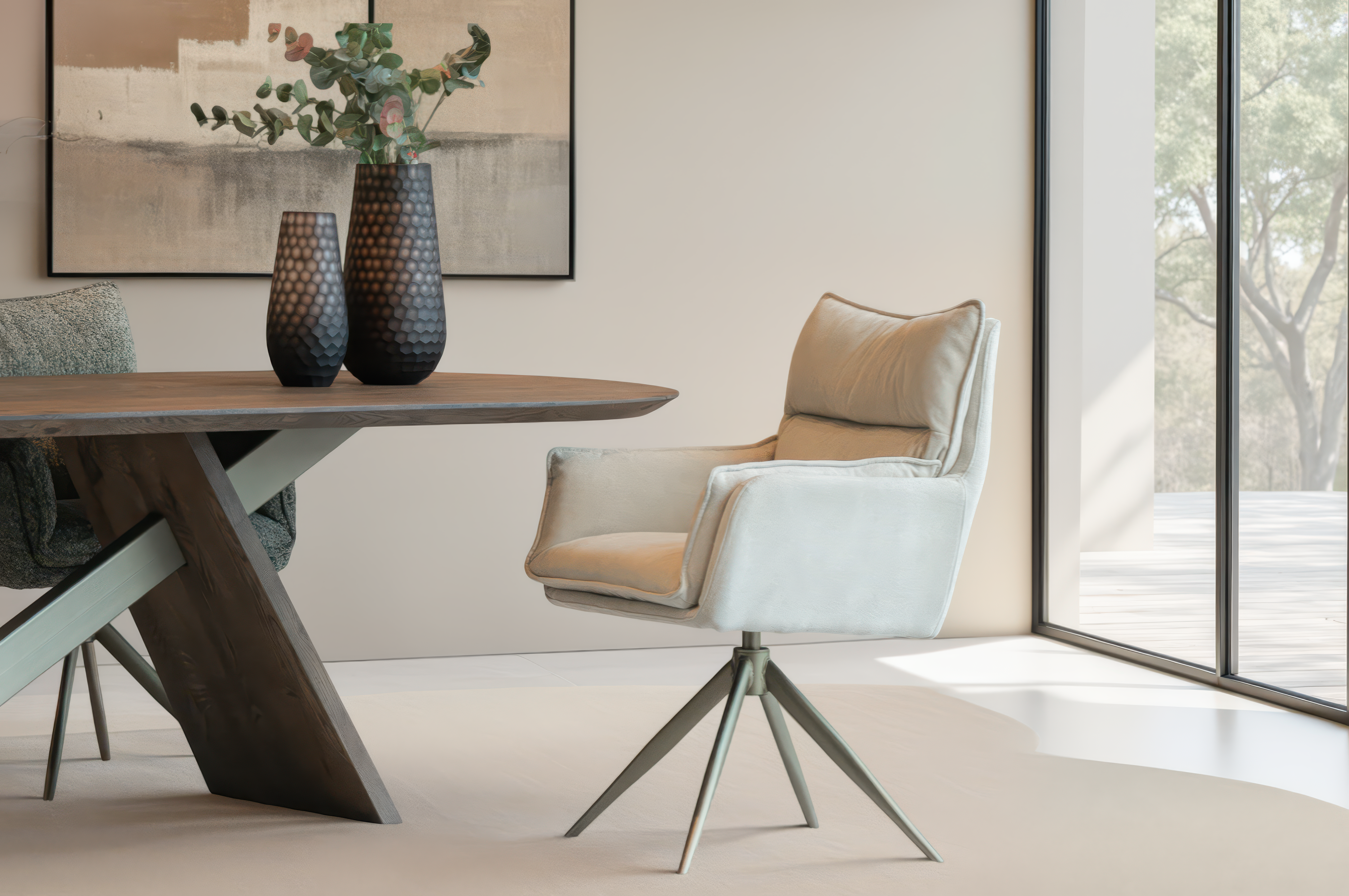 Eetkamerstoel met moderne uitstraling en comfortabele kussens