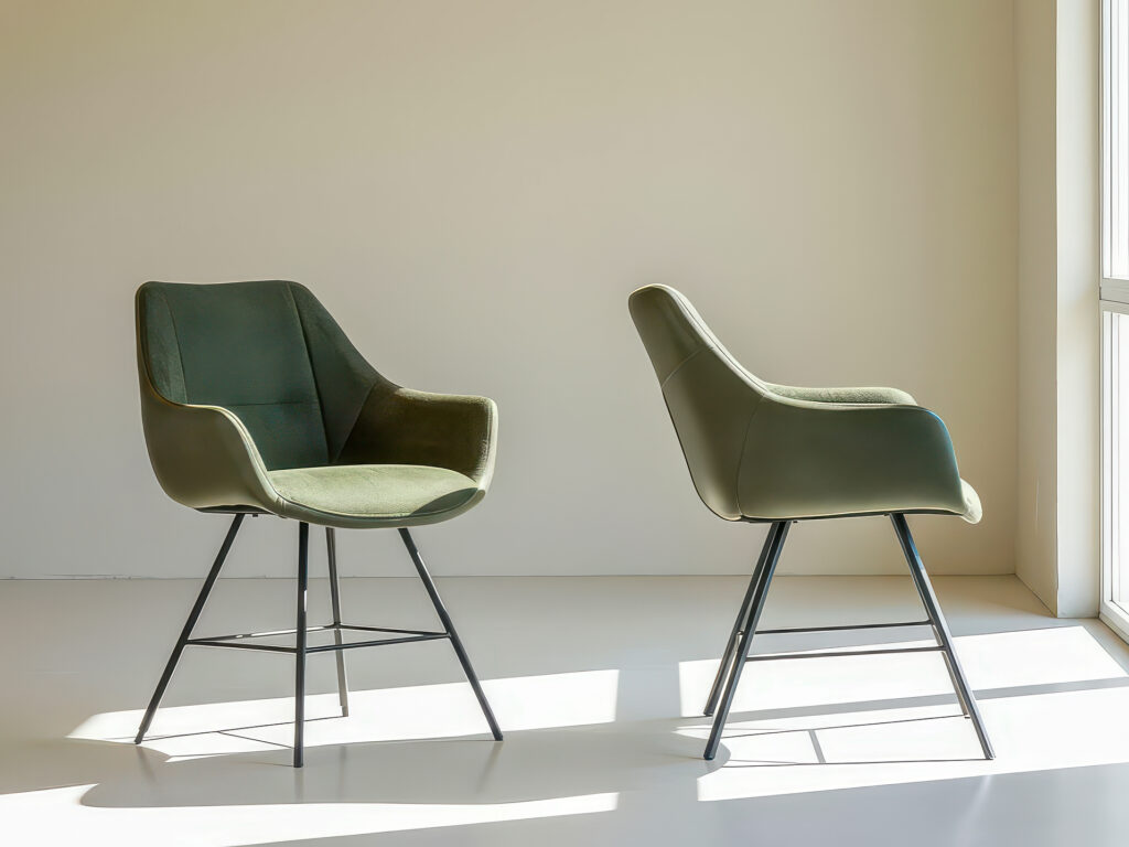 Eetkamerstoelen Austin - achterkant grenada leer moss - voorkant guard forest