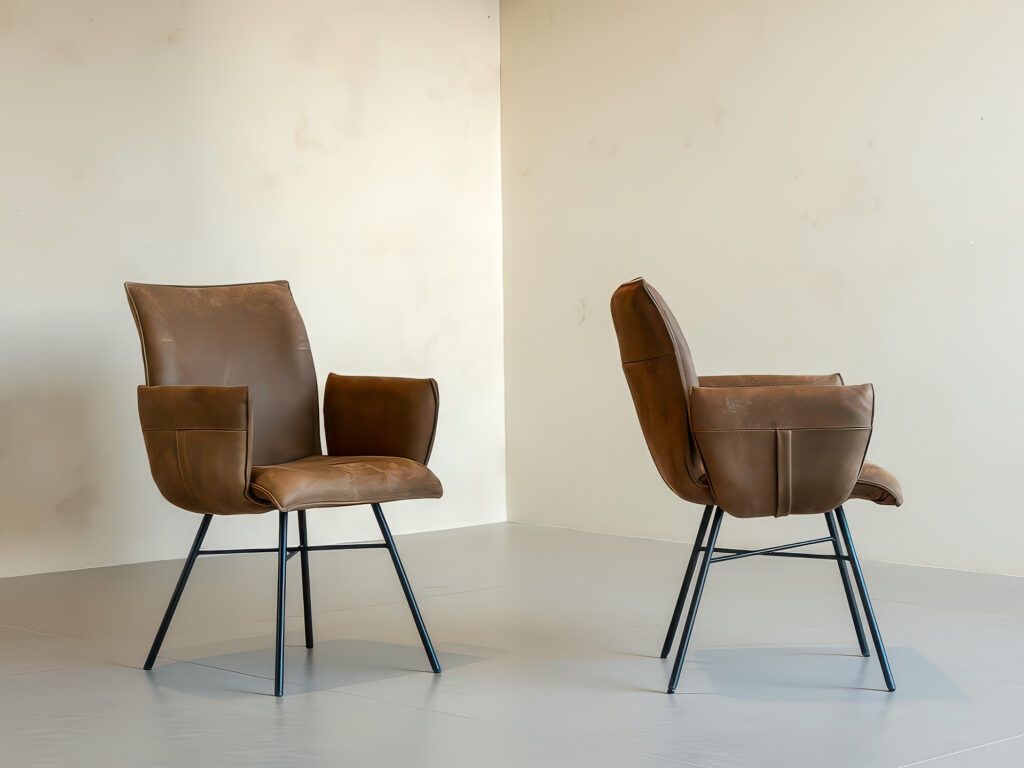 Eetkamerstoelen Paluzzo - met arm - kenia leer brown