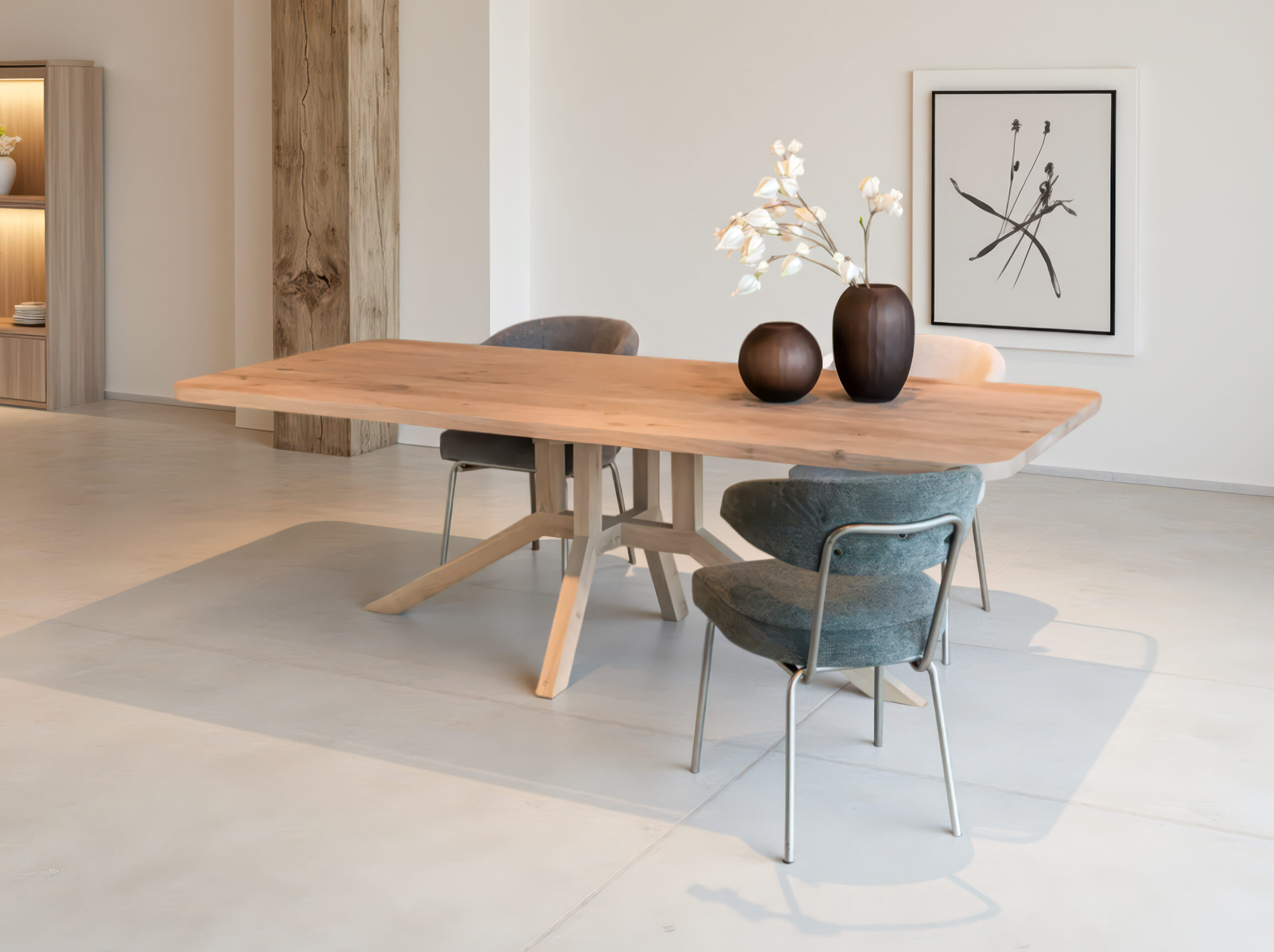 eigentijdse eetkamertafel met een opvallend geometrisch frame