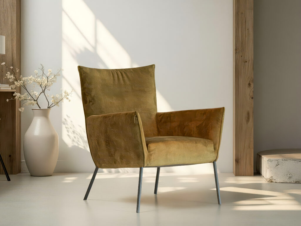Comfortabele designfauteuil in mosgroene kleur