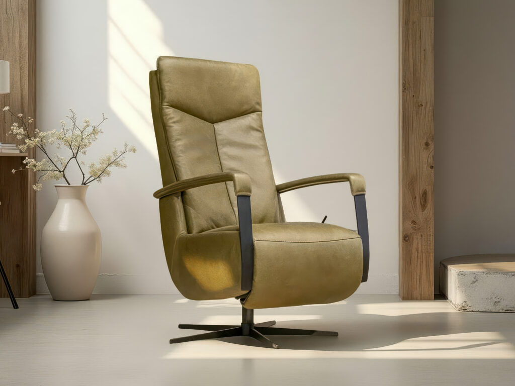Groen leren relaxstoel met verstelbare rugleuning